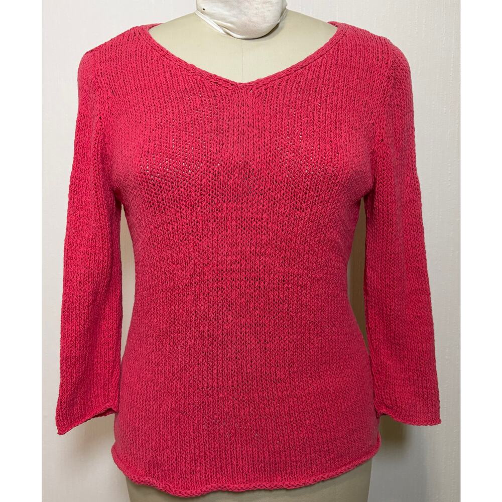 Eileen Fisher Loose Knit Coral Sweater Relaxed Coastal Beachy Top Pullover Small